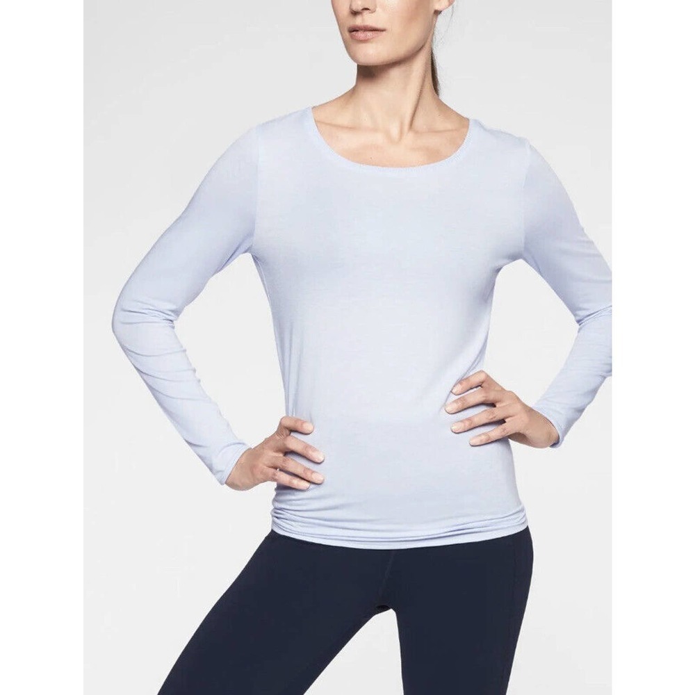 Athleta Semi Fit Long Sleeve Top Tie Detail‎ Blue Yoga Womens XS - Picture 2 of 7